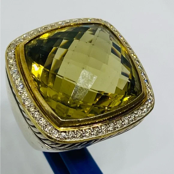 $3250 DAVID YURMAN 18K GOLD SS DIAMOND ALBION EXTRA LARGE LEMON QUARTZ R… - Picture 14 of 16